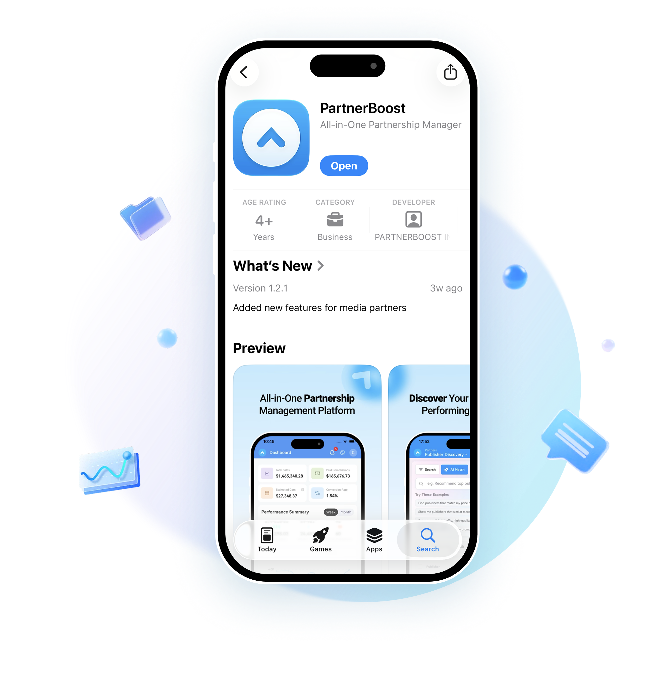 スマートフォン上の「PartnerBoost」アプリ